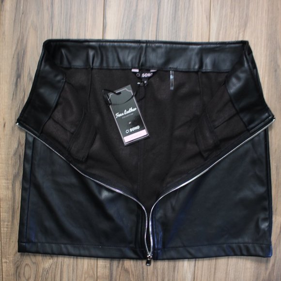 NWT CI SONO Faux Leather Collection Black Zip Up A Line Skirt M - Picture 2 of 8